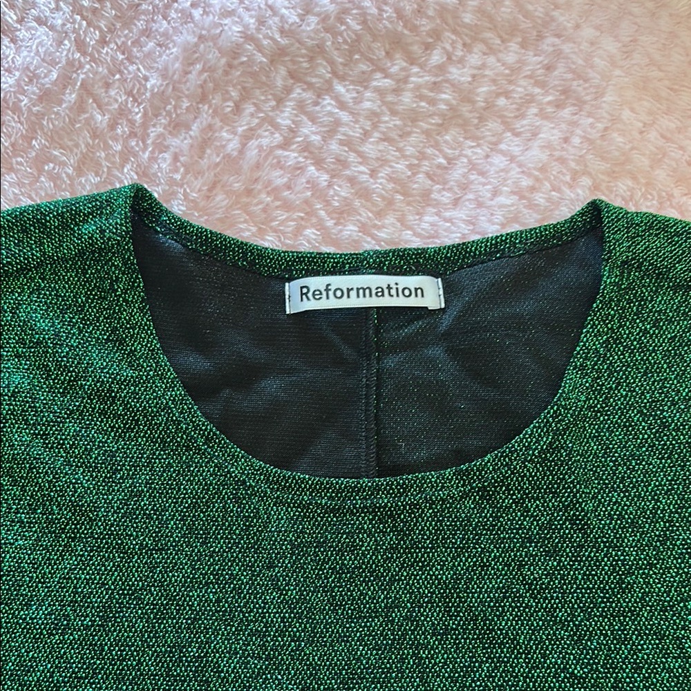 Reformation Sparkle Green Dress short sleeve